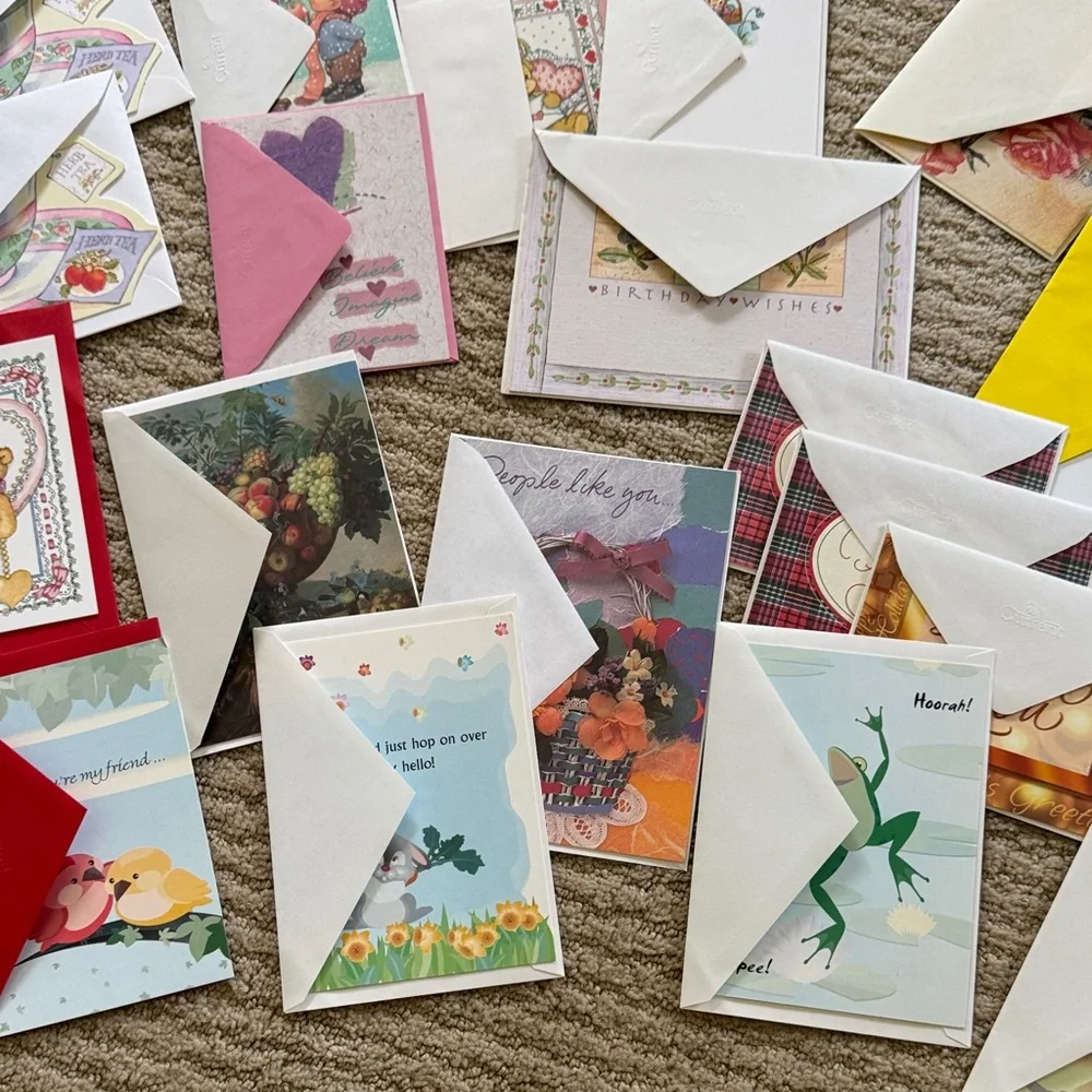 Assorted Greeting Card and Envelope Set in White, Red, Yellow, Pink, Cream